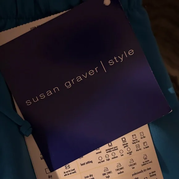 Susan Graver Teal silky waste tie pants - Picture 2 of 7